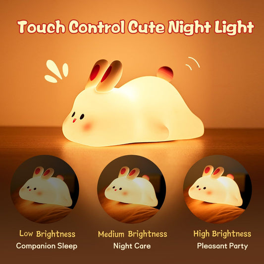 Cute LED Night Light Touch Sensor id's Cartoon Kids Nightlights Big Face Rabbit Silicone Night Light Christmas Gift Bedside Lamp Home Decor