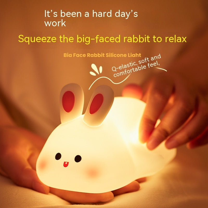 Cute LED Night Light Touch Sensor id's Cartoon Kids Nightlights Big Face Rabbit Silicone Night Light Christmas Gift Bedside Lamp Home Decor