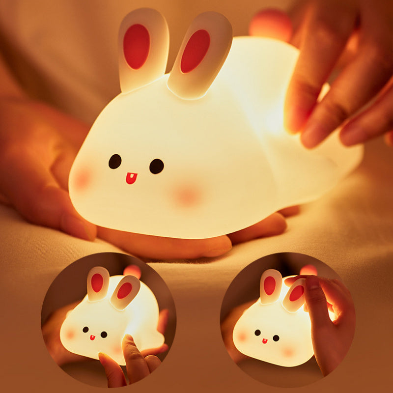 Cute LED Night Light Touch Sensor id's Cartoon Kids Nightlights Big Face Rabbit Silicone Night Light Christmas Gift Bedside Lamp Home Decor