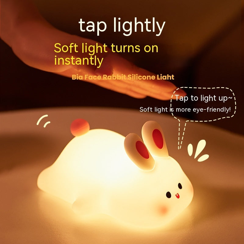 Cute LED Night Light Touch Sensor id's Cartoon Kids Nightlights Big Face Rabbit Silicone Night Light Christmas Gift Bedside Lamp Home Decor