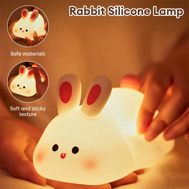 Cute LED Night Light Touch Sensor id's Cartoon Kids Nightlights Big Face Rabbit Silicone Night Light Christmas Gift Bedside Lamp Home Decor