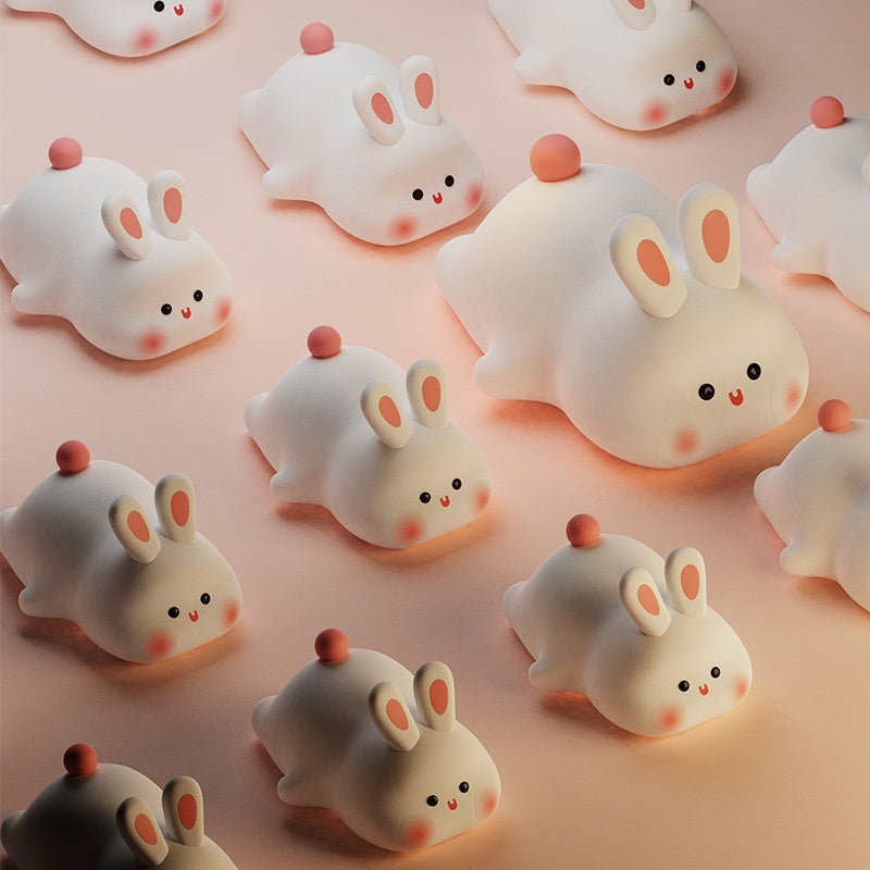 Cute LED Night Light Touch Sensor id's Cartoon Kids Nightlights Big Face Rabbit Silicone Night Light Christmas Gift Bedside Lamp Home Decor